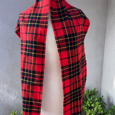 Vintage checked plaid red black yellow scarf Lambswool by Highlands Scotland 