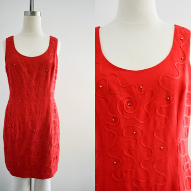 1990s Donna Ricco Red Tank Dress 
