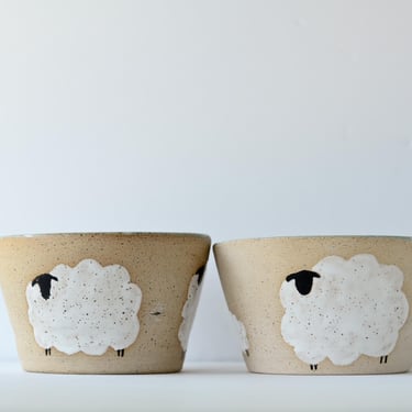 Celadon Large Sheep Bowls with 3 Sheep | Handmade Pottery 