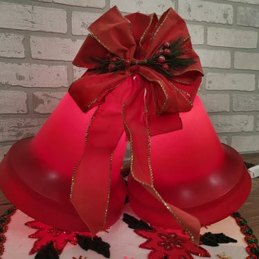 Large Vintage Lighted Red Bell Plastic Christmas Bells 