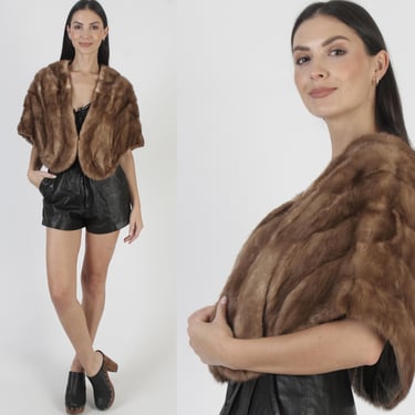 Womens Mink Stole, Real Fur Wrap With Pockets, 60 Autumn Haze Bridesmaids Bolero 