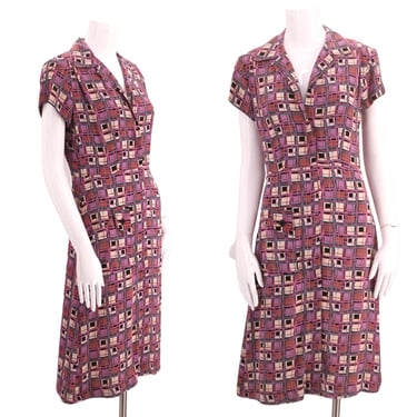 90s BETSEY JOHNSON print rayon Dress P, vintage 1990s does 40s dress M 