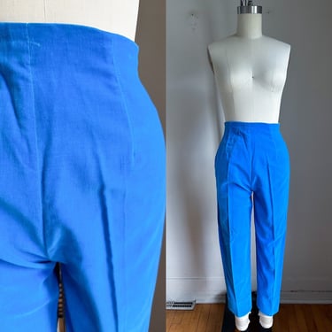 Vintage 1960s Turquoise Blue Velvet Cigarette Pants / XS 