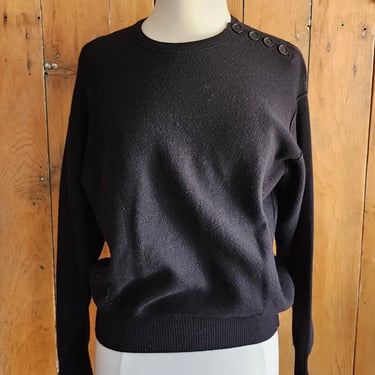 90s Sonia Rykiel Black Sweater Buttons at Shoulder 