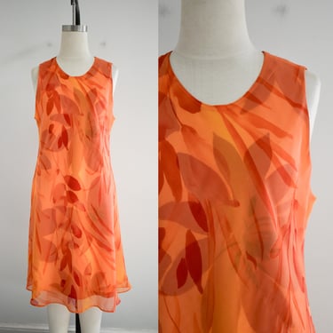 1990s Orange Floral Layered Dress 