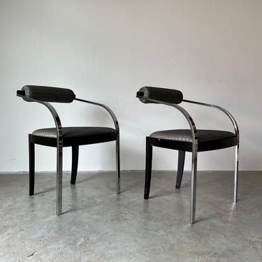 80's Italian Postmodern Chrome and Wood Accent Chairs - a Pair 
