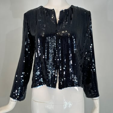 Nina Ricci Blue Sequin Blue Silk Open Front Evening Jacket Unworn with Tags 36