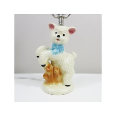 Refurbished Mid Century Child's Bedroom Lamp - Lamb Sheep - New Components & Black Walnut Finial - 1940's 1950's - Nursery Lamp 