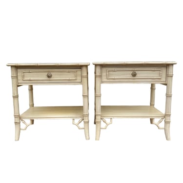 Set of 2 Faux Bamboo Nightstands FREE SHIPPING Vintage Thomasville Allegro Fretwork Hollywood Regency End Tables 