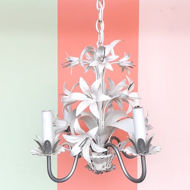 White Floral Tole Chandelier