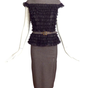 THOMAS WYLDE- NWT Grey Wool & Black Chiffon Dress, Size 6