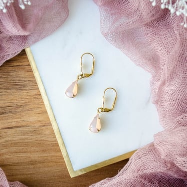 pink opal earrings, teardrop moonstone earrings, bridal bridesmaid wedding jewelry, Regency Art Deco dangle drop earrings, gift for her 