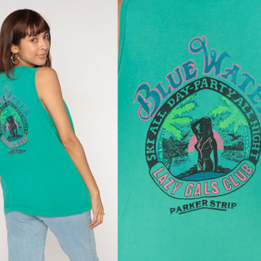 Parker Strip Arizona Tank Top 90s Ski All Day, Party All Night BlueWater Casino T-Shirt Water Jet Ski Graphic Tee Green Vintage 1990s Large 