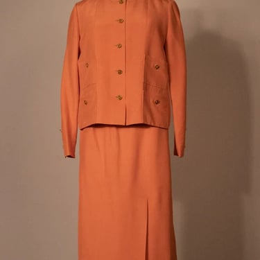 Chanel peach silk skirt suit 