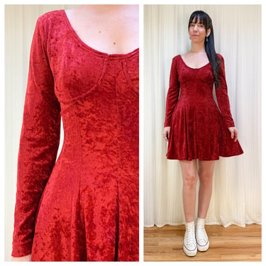 80s 90s red velvet mini dress 