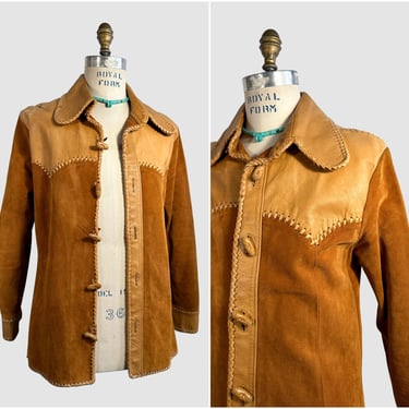EARTHWAYS Vintage 70s Leather & Suede Jacket | 1970s Handcrafted, Made in Alaska | 60s Festival Hippie Rocker, Boho | Mens Size 40 Medium 