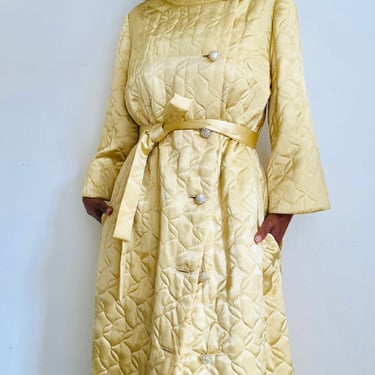 1960's Lord &amp; Taylor Buttercup Yellow Quilted Robe