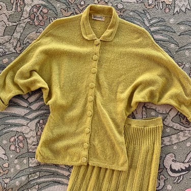 1940s Mustard Yellow Boucle Knit Set by Bradley Knits - Size S/M/L