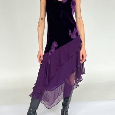 Silk Velvet Floral Applique Dress (M)