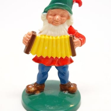 Vintage German Christmas Elf with Accordion, Antique Hand Painted Plastic Toy, Antique Gnome Dwarf 