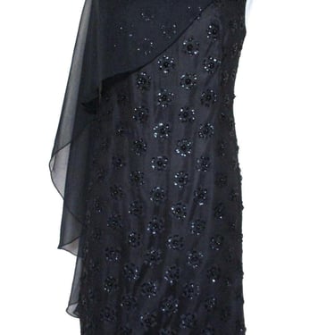 Little Black Dress, Vintage Miss Elliette, Medium Women, Sequined Lace, Chiffon Cape 