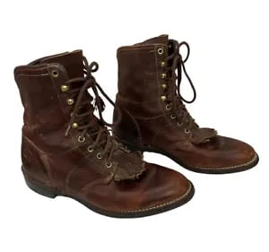 Vintage Brown Leather Packer Western Cowboy Kiltie Boots Men’s 9.5D