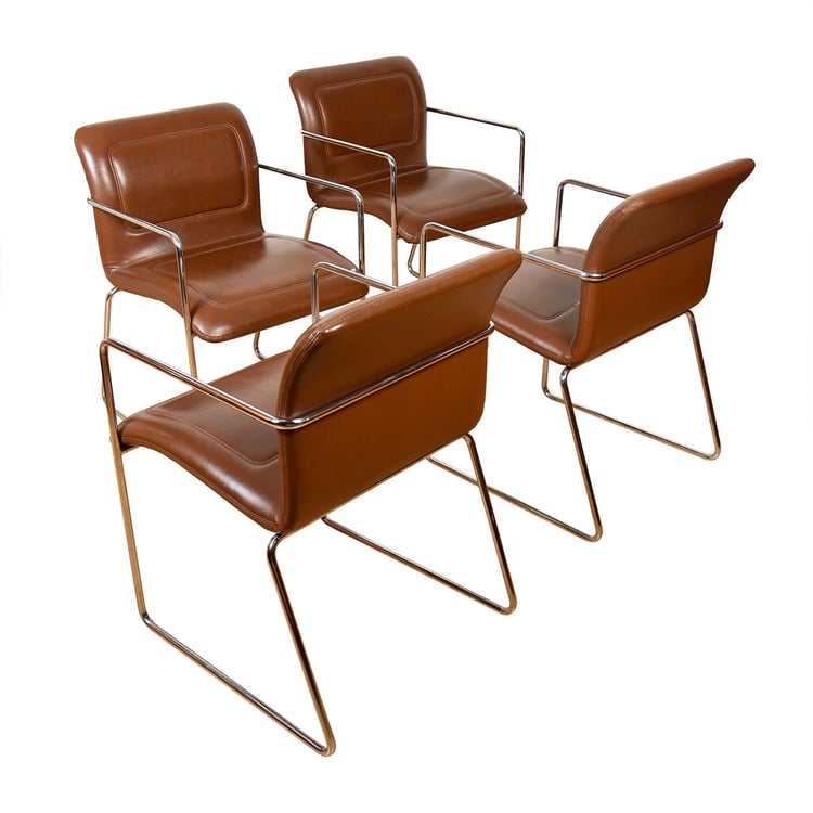 Set of 4 Modernist Chrome &#038; Leather Armchairs