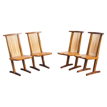 George Nakashima Inspired Set of Four Conoid Style Dining Chairs Mixed Hardwoods