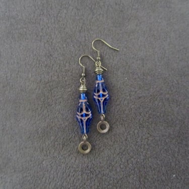 Blue glass goddess earrings 