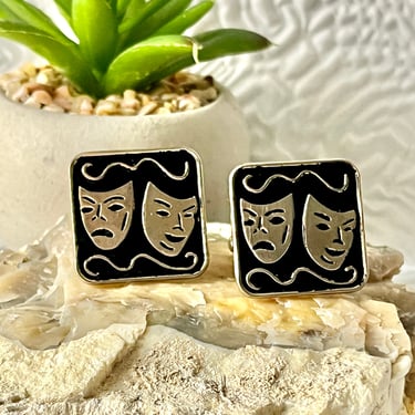Drama Masks Cufflinks, Comedy Tragedy Cuff Links, Unisex, Vintage 60s 70s 