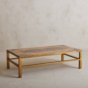 Brocatello Marble + Brass Coffee Table, Italy 20th Century
