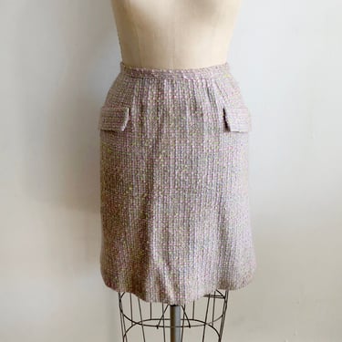 Bright Green and Pink Tweed Pencil Skirt - 1960s 