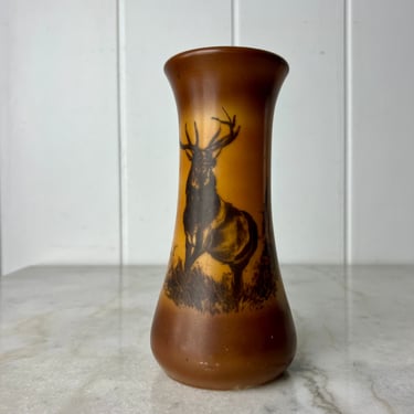 Antique Westmoreland Vase, Elk Design, Rockwood Line, Milk Glass Tinted with Brown, for Rustic, Woodsy Decor, hunter, collectible, gift 