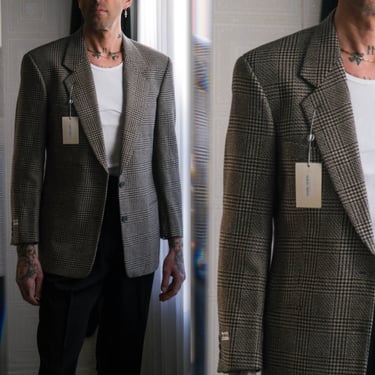 Vintage 90s Giorgio Armani Le Collezioni Black & Tan Prince of Wales Wool Blazer Unworn w/ Tags | Made in Italy | 1990s Designer Jacket 