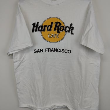 L 80s Hard Rock Cafe Tshirt San Francisco White Large 1980s 1990s Logo Classic Goth Rave Trendy Tee 