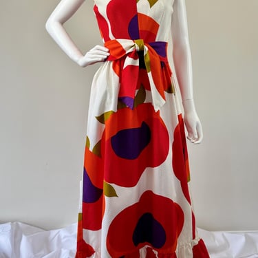1970s Malia Honolulu Abstract Print Long Dress 