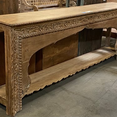 Stunning 105” Hand Carved Natural Teak 4 Drawer Console Table from Terra Nova Designs Los Angeles 