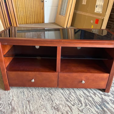 Solid Wood and Glass Entertainment Center 48” X 24” X 19.5”