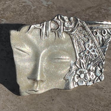 D'Molina ~ Mexican Sterling Silver Art Nouveau Womans Face Shard Pin / Brooch 