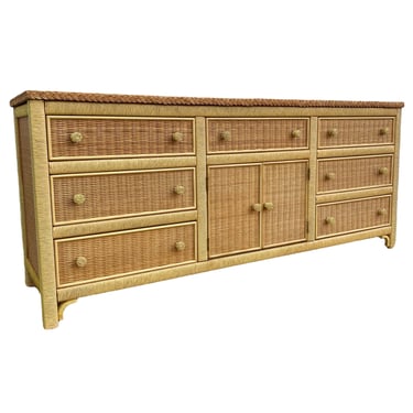 Henry Link Wicker Dresser with 9 Drawers - Vintage Wrapped Rattan Coastal Boho Chic Furniture 
