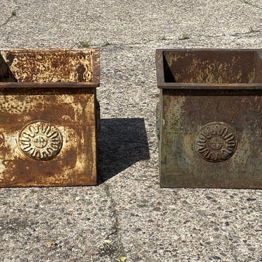 Large Cast Iron 20" Square French Industrial Style Garden Planter Box - a Pair