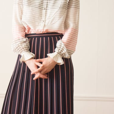 1980s Striped Pleated Middy Skirt 
