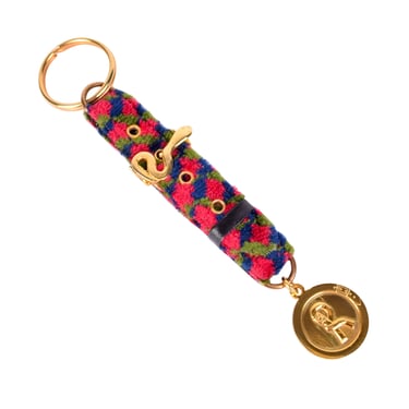 Roberta di Camerino Vintage 1970s Multicolor Velvet Golden Snake R Logo Fob Key Ring