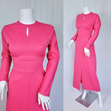 1970's Bubble Gum Pink Long Double Knit Poly Maxi Dress I Sz Med I A Pomette Fashion 