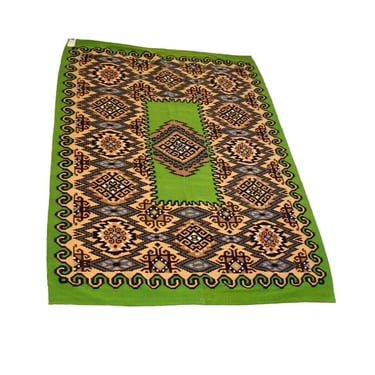 Mid Century Modern Hand Knotted Green and Brown Rug 