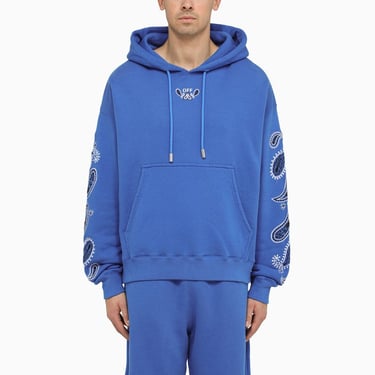 Off-White Nautical Blue Cotton Hoodie With Logo Embroidery Men