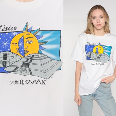 Celestial Mexico T Shirt 90s San Juan Teotihuacán Shirt Mexican Temple Sun Moon Cosmic Graphic Tee Top Tourist Vintage 1990s Medium Large 