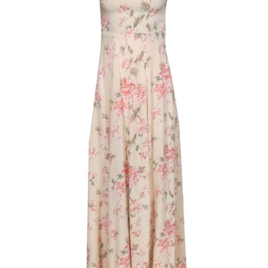 Reformation - Beige, Pink & Green Floral Print Sleeveless Maxi Dress Sz S