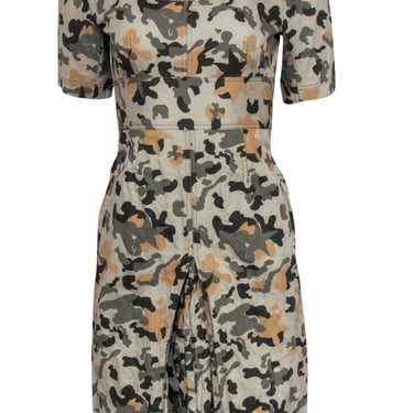 Charles Nolan - Olive, Brown & Tan Camouflage Print Sheath Dress Sz 2