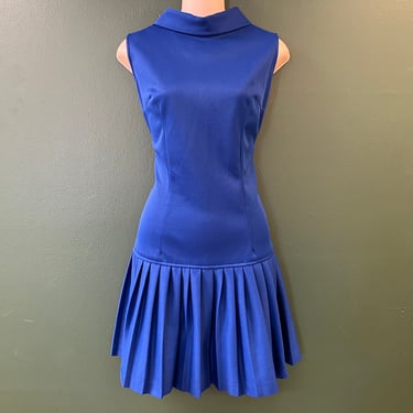vintage mod dress 1960s blue drop waist frock medium 